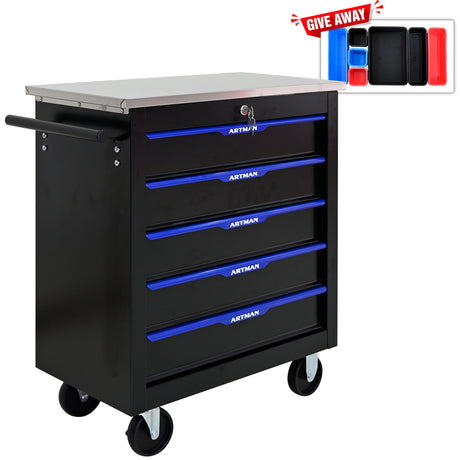 5 DRAWERS MULTIFUNCTIONAL TOOL CART WITH WHEELS-BLACK+BLUE - V.I.P Digital Presence