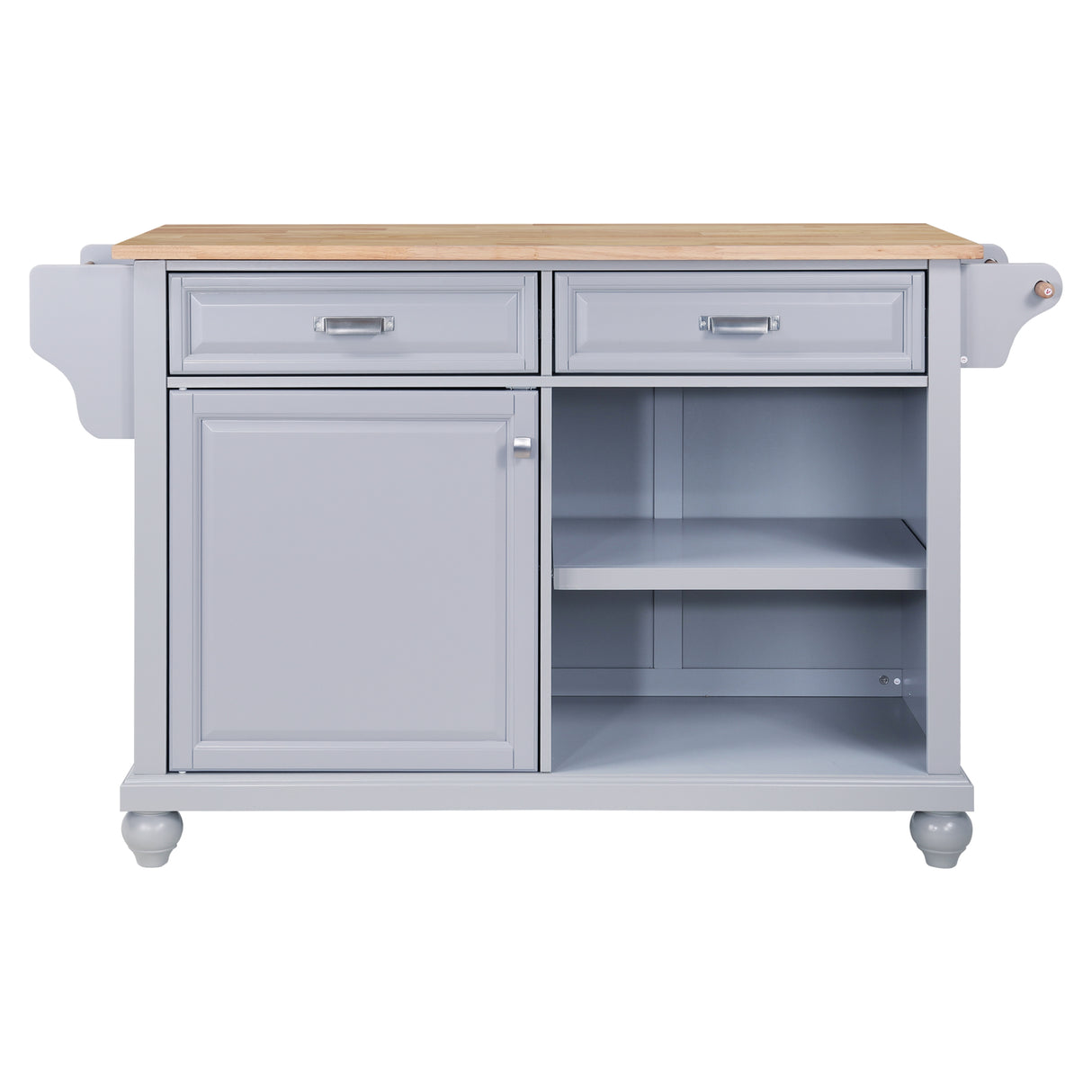 Cambridge Natural Wood Top Kitchen Island with Storage Gray + Solid Wood+MDF