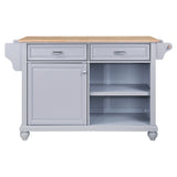 Cambridge Natural Wood Top Kitchen Island with Storage Gray + Solid Wood+MDF