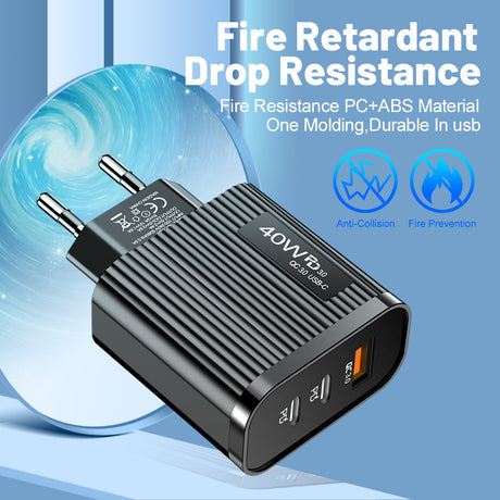 Striped USB+2PD Type-C Mobile Phone Charger Multi Port Travel Charging Head - V.I.P Digital Presence