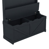 Hall tree with storage desk, entrance desk with drawers and 5 hooks, display rack, dark blue - V.I.P Digital Presence