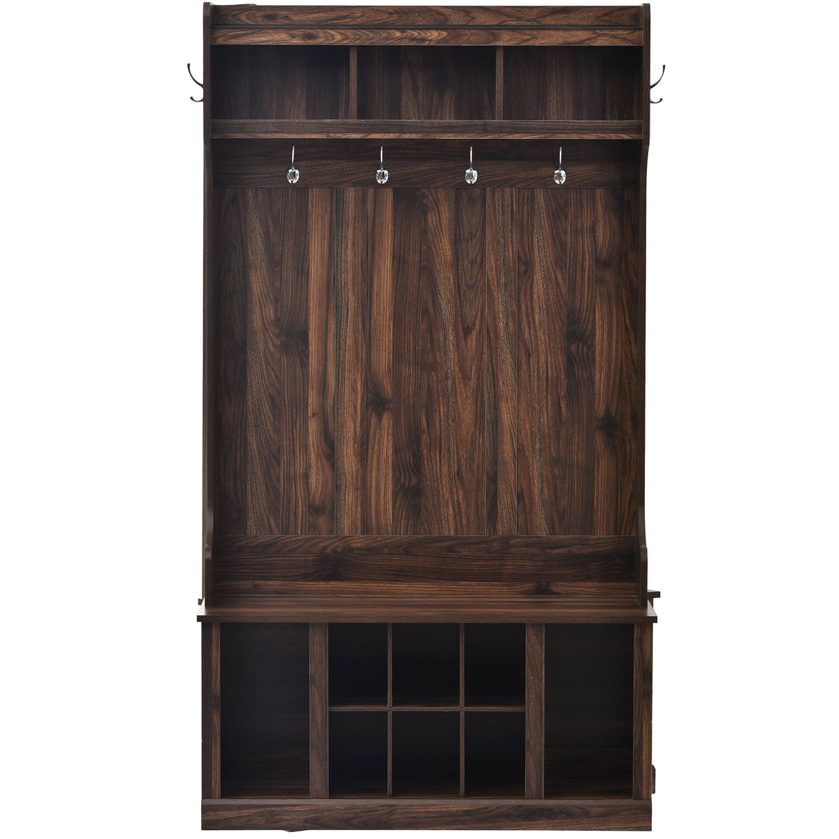 U-Can Hall Tree with 6 Hooks Coat Hanger Entryway Bench Storage Bench (Tiger)