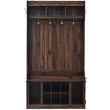 U-Can Hall Tree with 6 Hooks Coat Hanger Entryway Bench Storage Bench (Tiger)