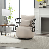 COOLMORE Upholstered Tufted Living Room Chair Textured Linen Fabric Accent Chair with Metal Stand - V.I.P Digital Presence