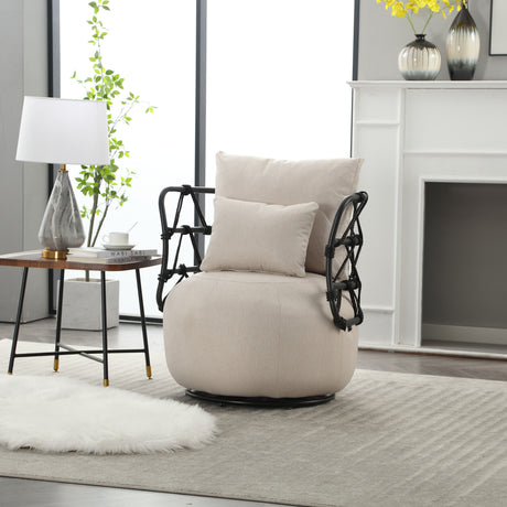 COOLMORE Upholstered Tufted Living Room Chair Textured Linen Fabric Accent Chair with Metal Stand - V.I.P Digital Presence