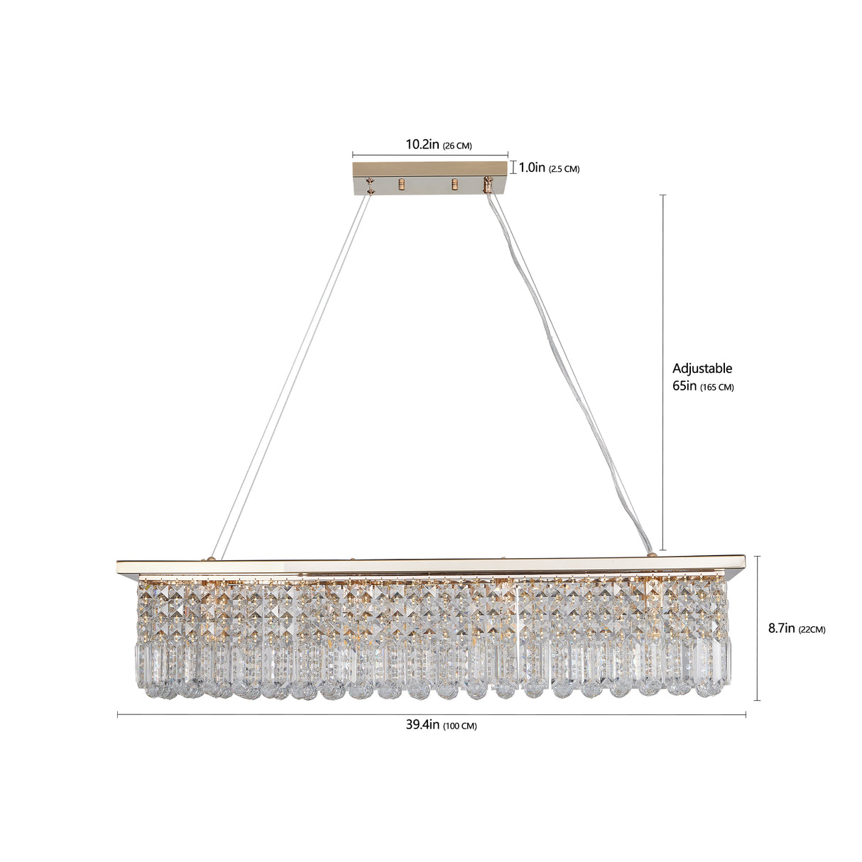 Modern Crystal Chandelier for Dining Room 8-Light Gold Rectangle Raindrop Chandelier L39.4'' x W9.8'' x H8.7'(Bulb Not Included) - V.I.P Digital Presence