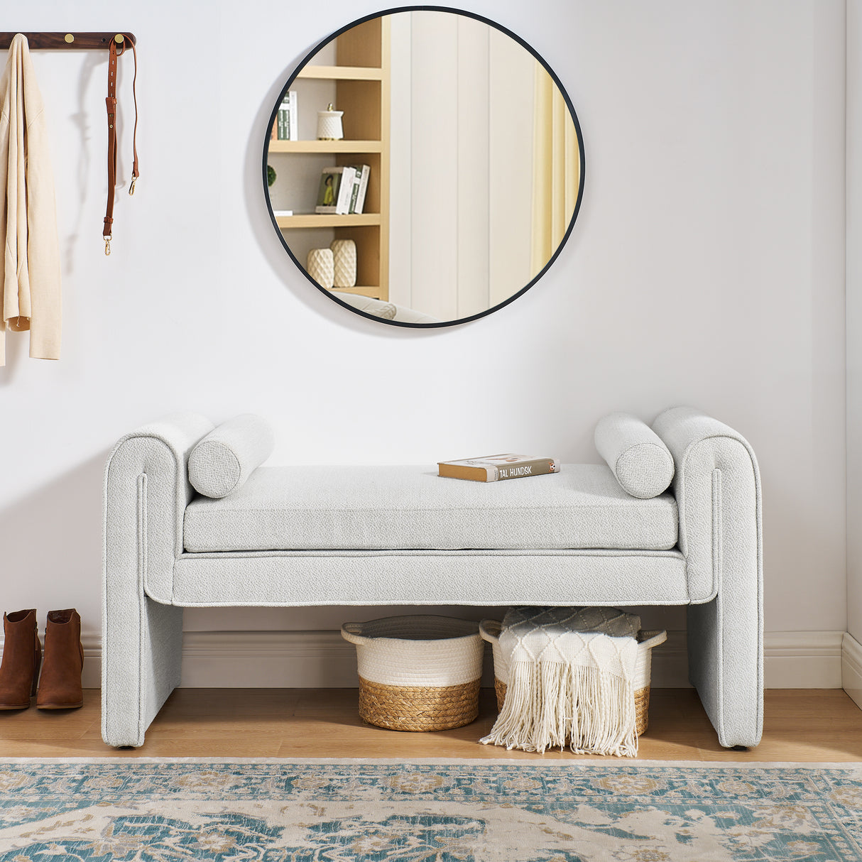 Bedroom storage stool, linen storage stool, large storage space, 50.39 inches white - V.I.P Digital Presence