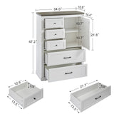 Farmhouse 5 drawer bedroom dressing table, high drawer cabinet white wooden bedroom dressing table. - V.I.P Digital Presence