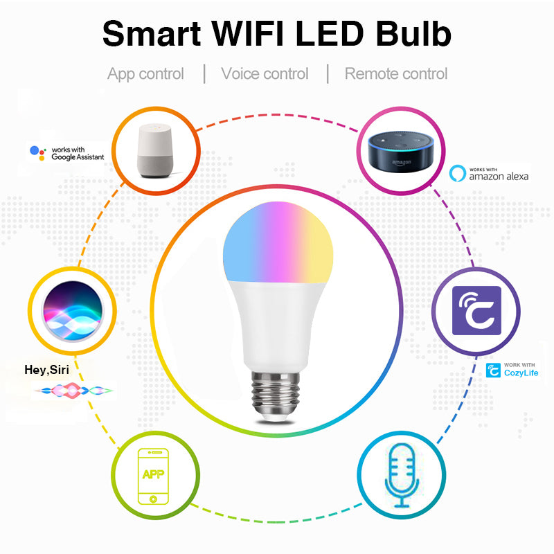Bombilla inteligente WiFi con control por voz de Alexa, RGBCW, atenuación de color, A19, grafiti, Smart Life 