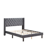 Velvet Button Tufted-Upholstered Bed with Wings Design - Strong Wood Slat Support - Easy Assembly - Gray Queen platform bed - V.I.P Digital Presence