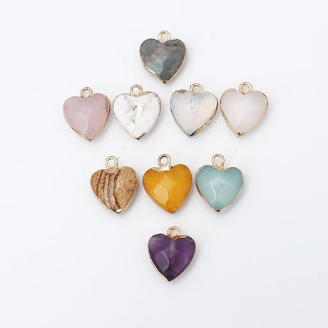 Women Jewelry  12.5mm Small Lovely Heart Pendant Labradorit Aventurine Opal Rose Crystal Quartz Stone Pendant DIY for Necklace - V.I.P Digital Presence