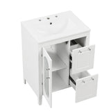 24" Bathroom Vanity with Sink, Bathroom Vanity Cabinet with Two Drawers and Door, Adjustable Shelf, Solid Wood and MDF, White - V.I.P Digital Presence
