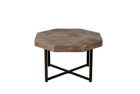 Wooden octagonal retro patchwork craft 30 inch wooden tabletop cross metal leg coffee table (antique brown) - V.I.P Digital Presence