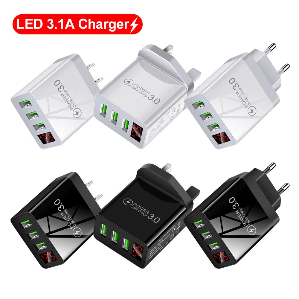 Digital display phone charger 3USB digital display screen fast charger, multi port USB charging head - V.I.P Digital Presence