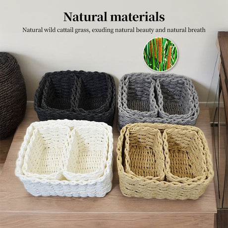 3-Piece Handmade Straw-Woven Paper-Rope Storage Baskets (Decorative & Office Use) - V.I.P Digital Presence