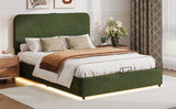 Large hydraulic storage bed with soft cushion lifting storage bed with RGB LED lights, Bluetooth speaker lychee velvet, green - V.I.P Digital Presence