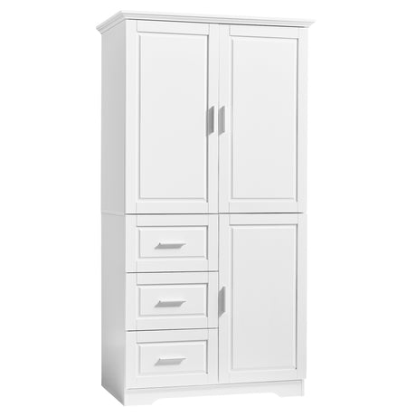 Tall and Wide Storage Cabinet with Doors for Bathroom/Office, Three Drawers, White - V.I.P Digital Presence