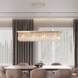Modern Crystal Chandelier for Dining Room 8-Light Gold Rectangle Raindrop Chandelier L39.4'' x W9.8'' x H8.7'(Bulb Not Included) - V.I.P Digital Presence