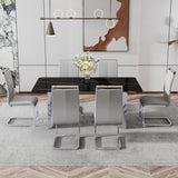 Modern minimalist dining table The black imitation marble glass desktop is equipped with silver metal legs - V.I.P Digital Presence