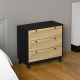 30.31"3-Drawers Storage Cabinet Rope Woven Drawer,for Bedroom,Living Room,Dining Room,Hallways,Black - V.I.P Digital Presence