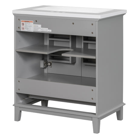 30inchgrey Bathroom Vanity with Sink ComboMulti-functional Bathroom Cabinet with Doors and Drawer Solid Frame and MDF Board - V.I.P Digital Presence