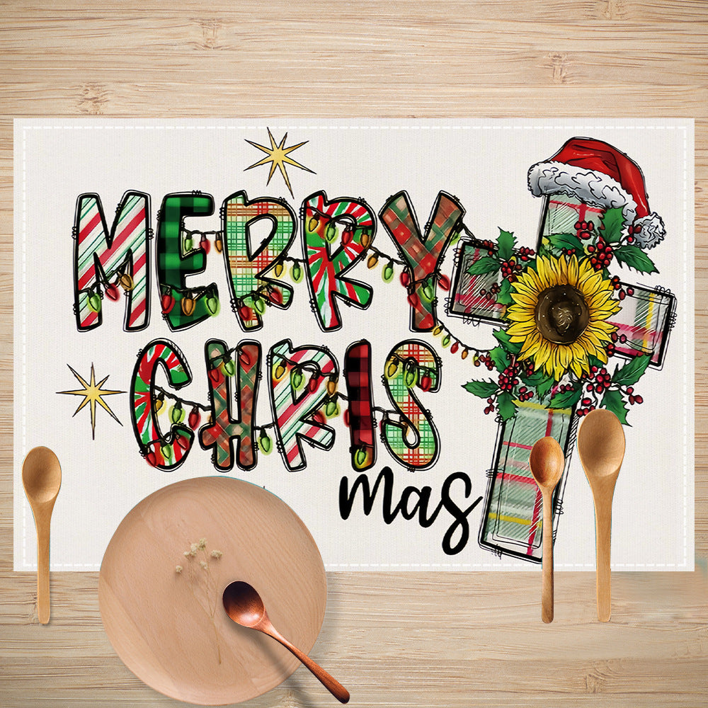 Skull Milk Tea Cup Printed Meal Mat Christmas Snowflake Letter Linen Table Mat Holiday Table Decoration Insulation Mat - V.I.P Digital Presence