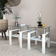 Set of 2, Modern Tempered Glass Tea Table Coffee Table End Table, Square Table for Living Room, Transparent/White - V.I.P Digital Presence