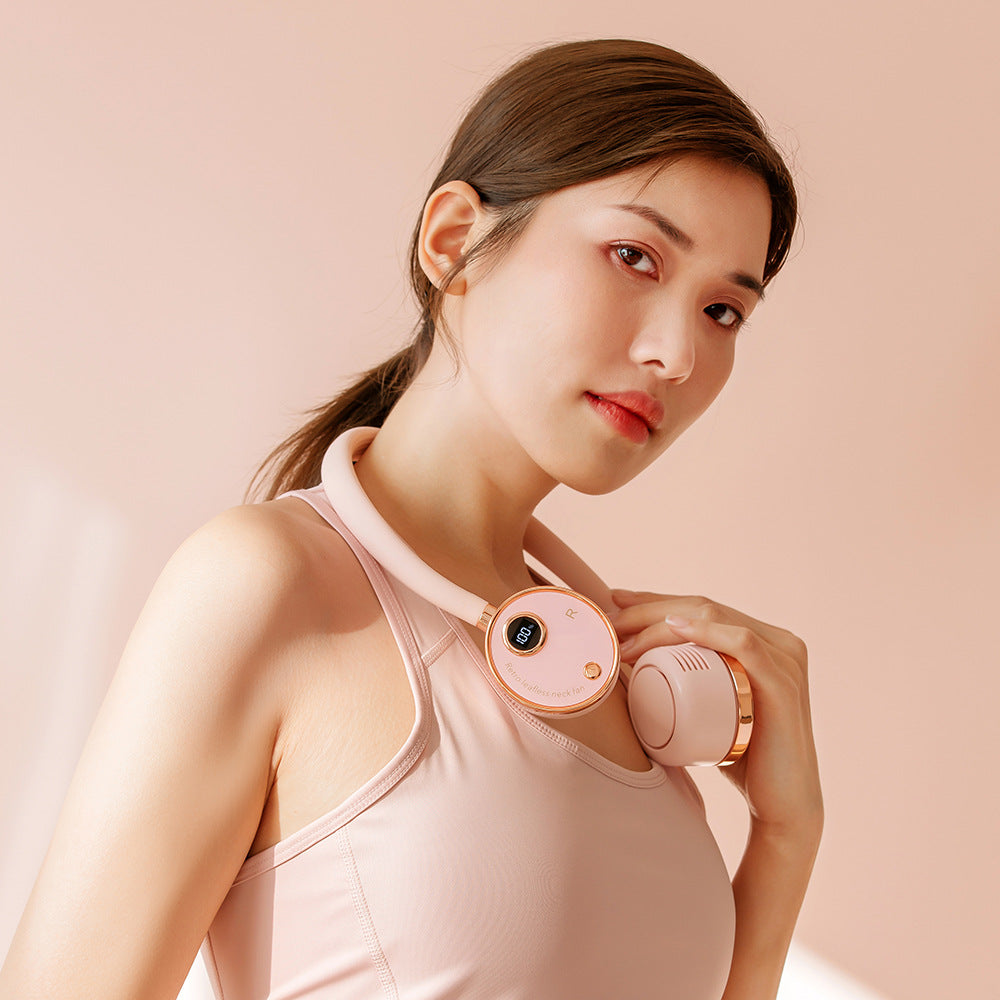 Nuevo producto G2 Ventilador de cuello colgante con pantalla digital, mini ventilador portátil USB de gran capacidad de carga, sin hojas, ventilador de cuello colgante perezoso 