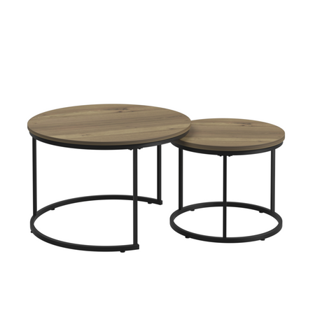 A set of nested coffee tables, 27.6-inch round coffee table, industrial wood veneer, with sturdy metal frame (brown) - V.I.P Digital Presence