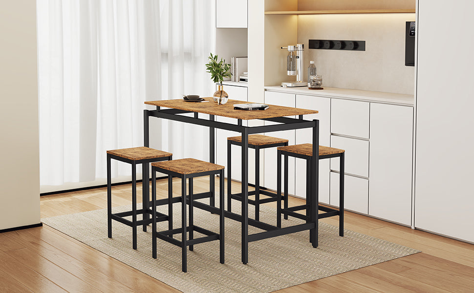 TREXM 5-piece compact bar table with table and stool - modern industrial design brown - V.I.P Digital Presence