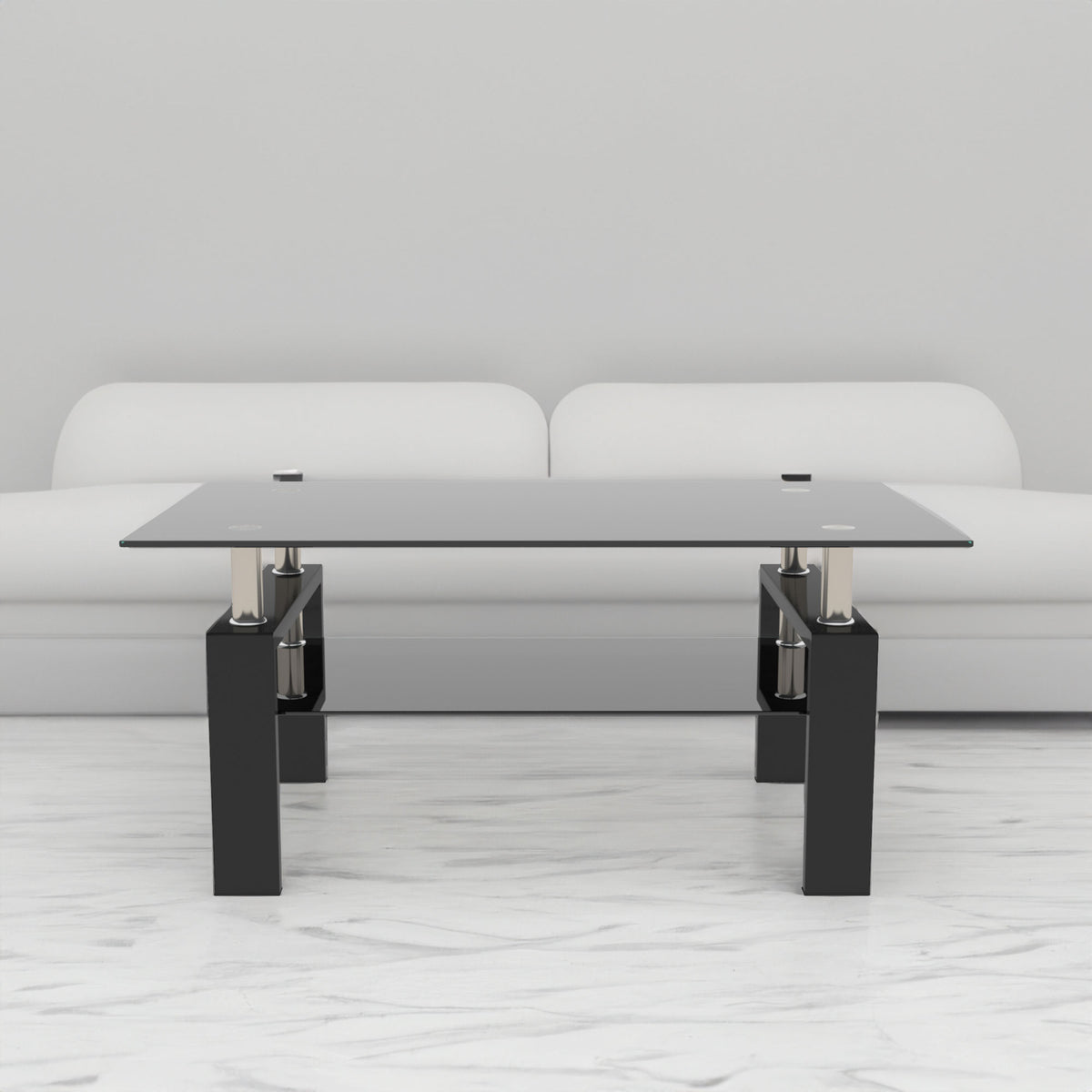 Rectangle Black Glass Coffee Table  Clear Coffee Table Modern Side Center Tables for Living Room Living Room Furniture - V.I.P Digital Presence