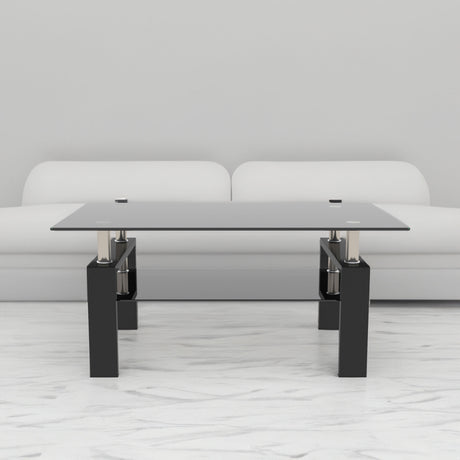 Rectangle Black Glass Coffee Table  Clear Coffee Table Modern Side Center Tables for Living Room Living Room Furniture - V.I.P Digital Presence