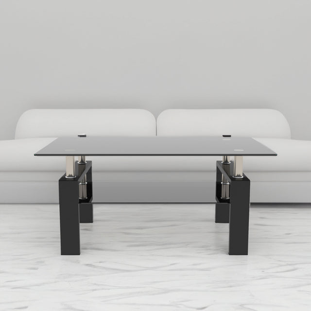 Rectangle Black Glass Coffee Table  Clear Coffee Table Modern Side Center Tables for Living Room Living Room Furniture - V.I.P Digital Presence
