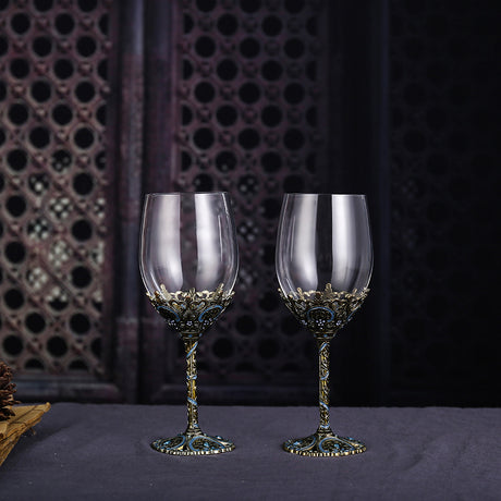 Enamel lead-free red wine cup crystal glass high footed cup decanter set - V.I.P Digital Presence