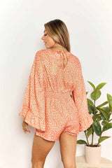 Dual View Printed Flare Sleeve Surplice Romper