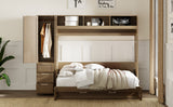 Full Size Murphy Bed with Wardrobe, Drawers and Open Shelves, Antique Grey - V.I.P Digital Presence