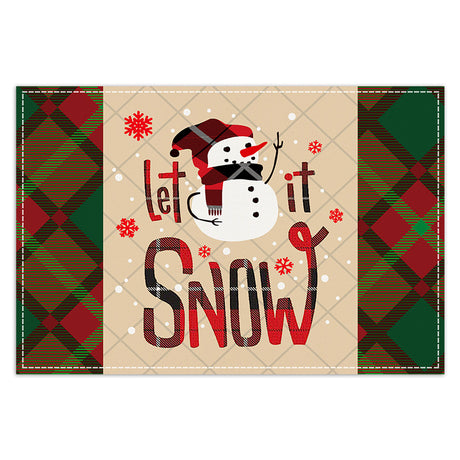 Christmas table mat with white linen snowman checkered print - V.I.P Digital Presence
