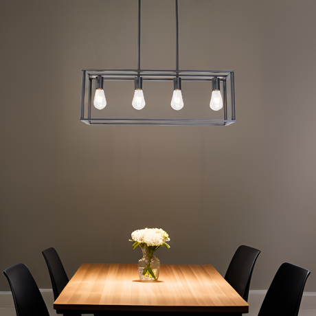 Pendant Lighting 4 Light Industrial Vintage Open Frame Rectangle Chandeliers Modern Black Linear Cage Ceiling Light Fixture - V.I.P Digital Presence