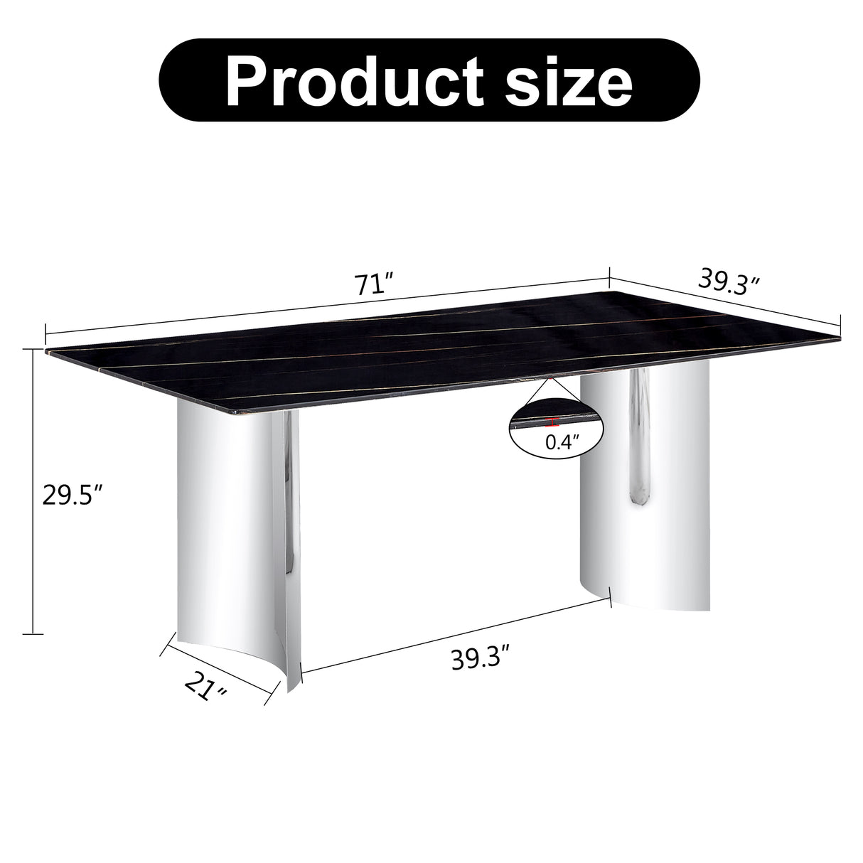 Modern minimalist dining table The black imitation marble glass desktop is equipped with silver metal legs - V.I.P Digital Presence