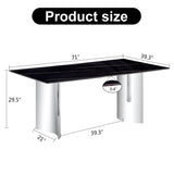 Modern minimalist dining table The black imitation marble glass desktop is equipped with silver metal legs - V.I.P Digital Presence