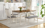 TOPMAX Mid-Century 6-Piece Wood Dining Table Set, Kitchen Table Set with Drawer  Upholstered Chairs and Bench  Butter Milk