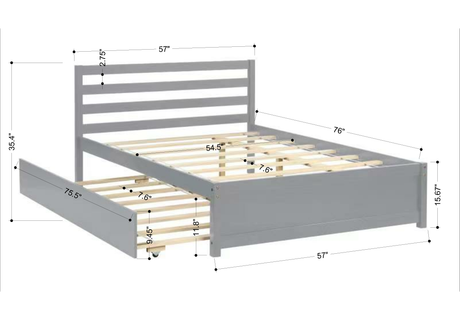 Full Size Wood Platform Bed Frame with Headboard and Twin Trundle For Grey Color - V.I.P Digital Presence