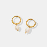 Retro earrings freshwater pearl ring earrings titanium steel 18K plated with real gold jewelry - V.I.P Digital Presence