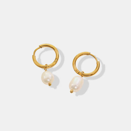 Retro earrings freshwater pearl ring earrings titanium steel 18K plated with real gold jewelry - V.I.P Digital Presence