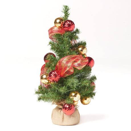 2'RED/GOLD DECORATION BURLAP TREE WITH 50 WARM WHITE LED LIGHTS-BATTERY OPERATED - V.I.P Digital Presence