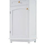 High bathroom storage cabinet with glass door, freestanding, two drawers and adjustable shelves, MDF board, painted white - V.I.P Digital Presence