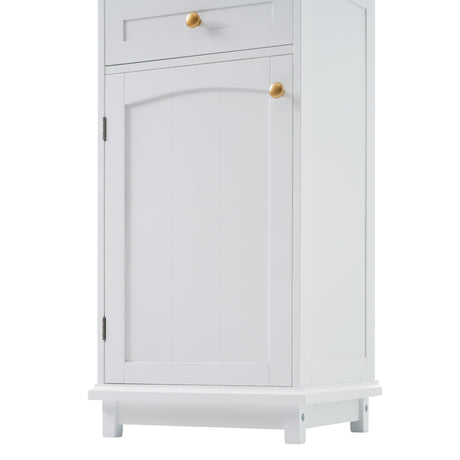High bathroom storage cabinet with glass door, freestanding, two drawers and adjustable shelves, MDF board, painted white - V.I.P Digital Presence
