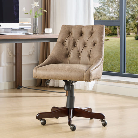 Medieval retro style sheepskin patterned home office chair with lifting, rotating, and tilting functions, brown - V.I.P Digital Presence