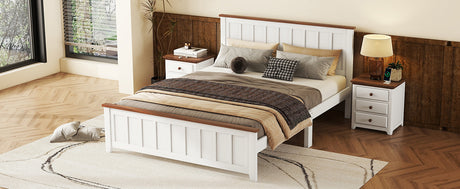 Full Size Wood Platform Bed Wooden Slat Support, Vintage Simple Bed Frame with Rectangular Headboard and Footboard, White - V.I.P Digital Presence