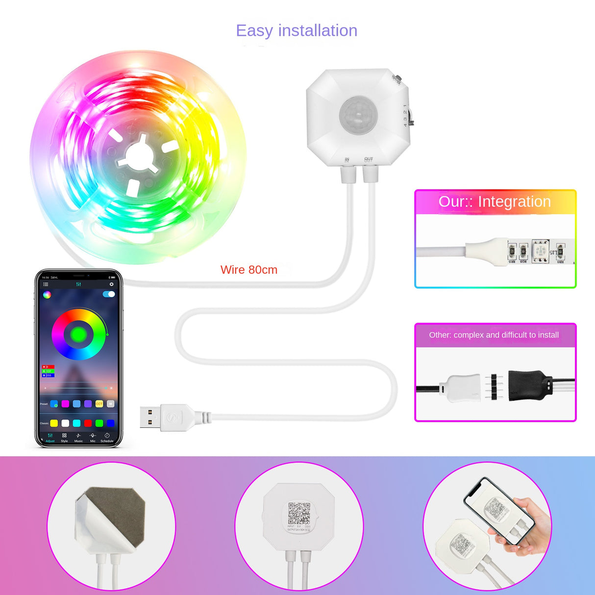 Colorful Bluetooth App Human Body Sensing Bedside Lamp with USB 5V 5050 Bedroom Induction - V.I.P Digital Presence